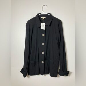 NEW Appleseeds Button Front Blouse Sz XL Black‎ Cotton Lagenlook Casual